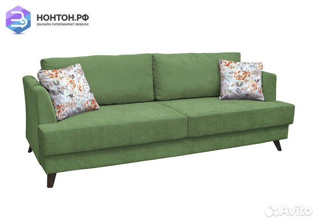 Диван тик-так Дамаск зеленый / коричневые цветы