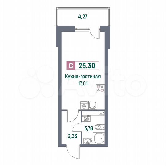 Квартира-студия, 25,3 м², 2/16 эт.