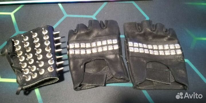 Браслет-напульсник с шипами + перчатки, кожа