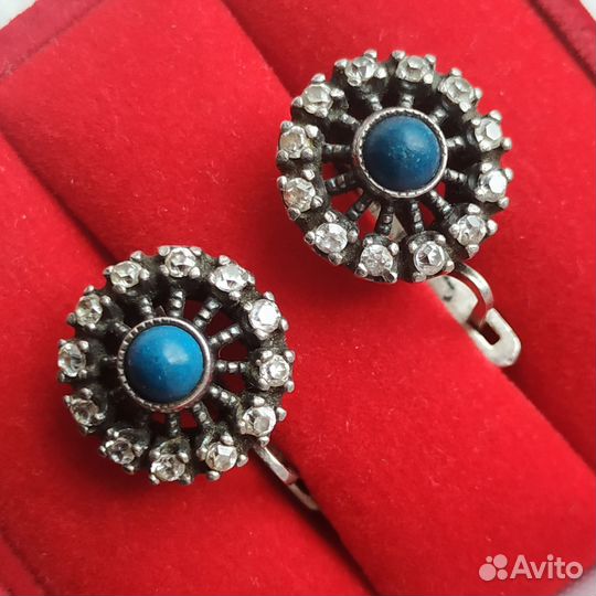 Серьги серебро 925 проба Малинки бирюза фианиты