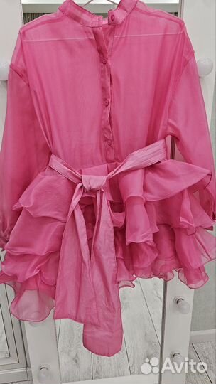 Блуза нарядная прозрачная, розовая