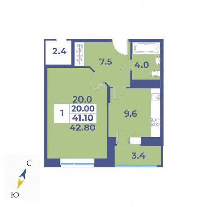 1-к. квартира, 42,8 м², 3/7 эт.