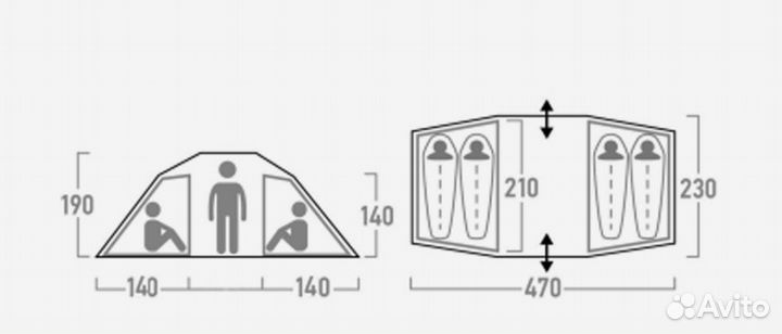 Палатка 4 места 2 комнаты