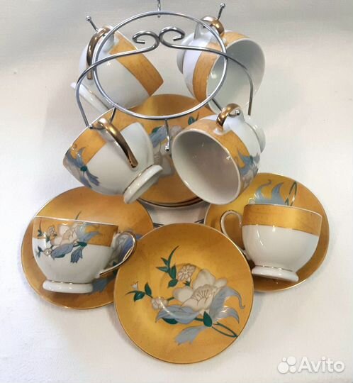 Чайный сервиз фарфор с позолотой 6 персон, Япония
