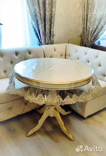 Скатерть круглая из силикона с кружевом