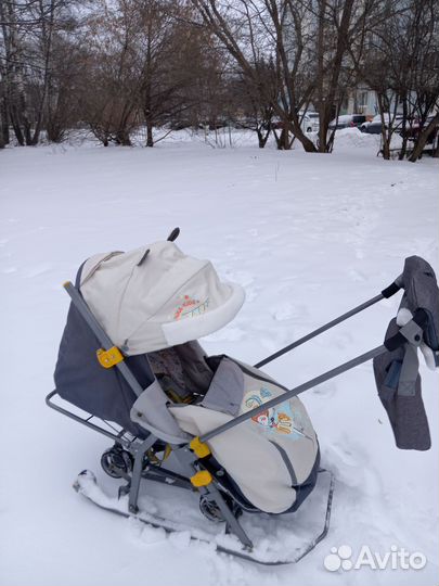 Коляска санки с большими выдвижными колёсами