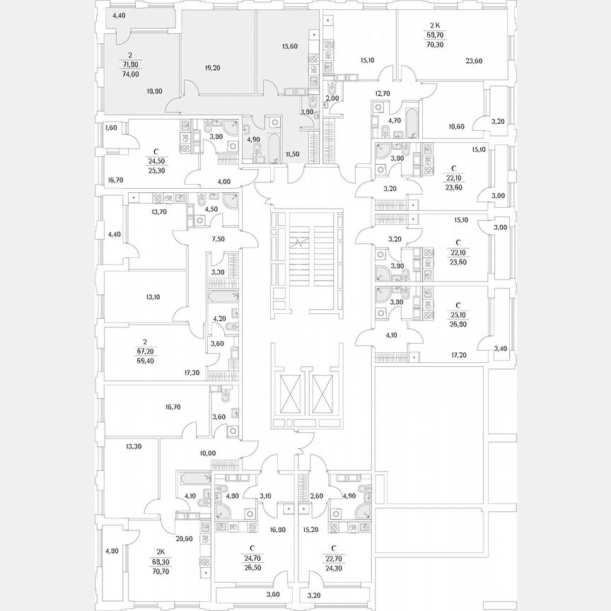 2-к. квартира, 73,8 м², 2/13 эт.