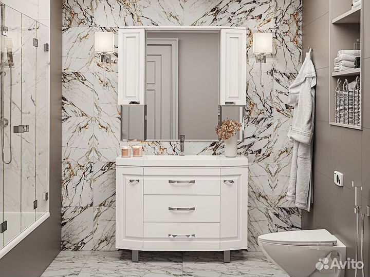 Тумба Терра 110 Белая + Раковина Marko Слим 110