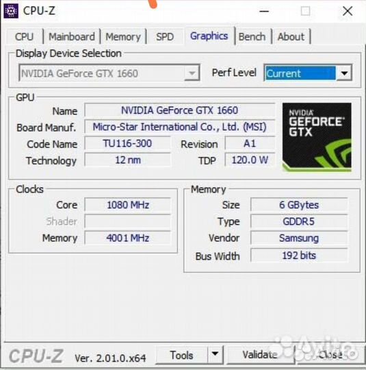 Видеокарта Geforce GTX 1660 MSI 6GB