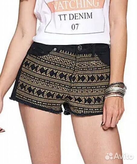Шорты джинсовые мини 46-48 деним вышивка Турция