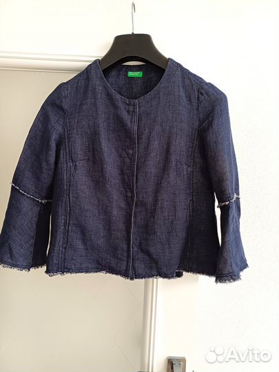 Benetton бохо жакет летний льняной синий разм. M