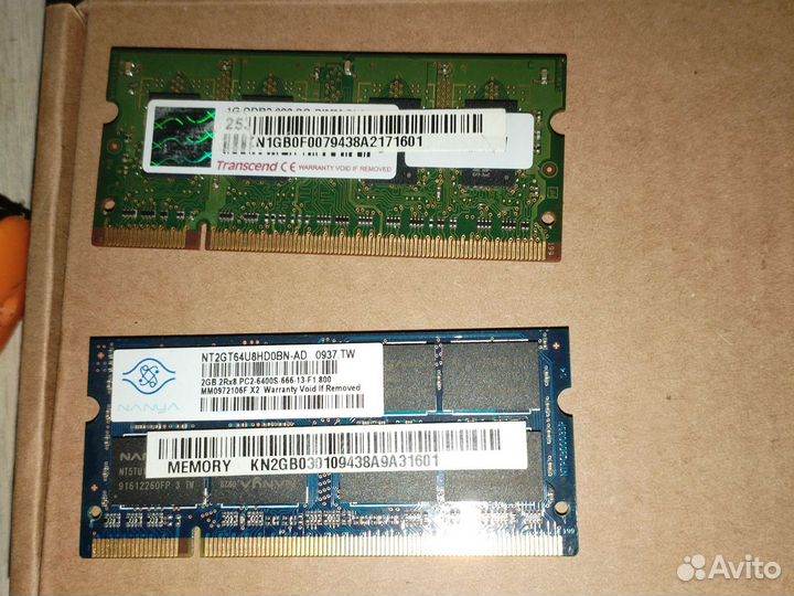 Оперативная память ddr2 для ноутбука 2gb + 1gb