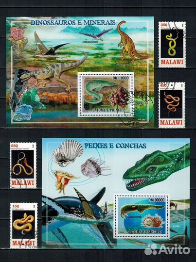 Марки. Флора и фауна. Динозавры и минералы