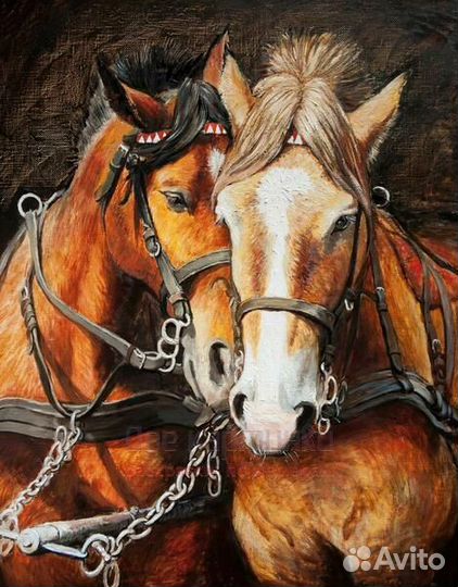Алмазная мозаика 40x50 Две рыжие лошади