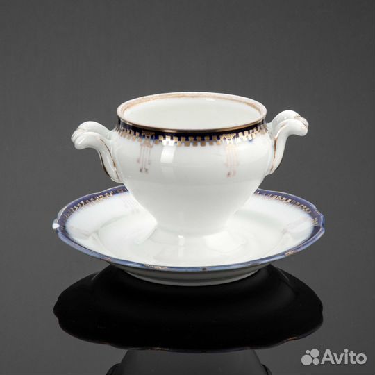 Соусник на круглом поддоне с сине-золотым