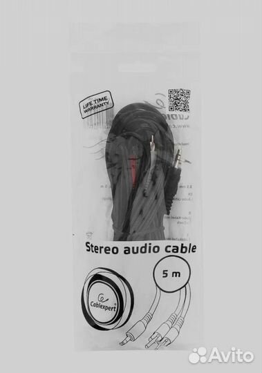 Аудио кабель AUX 5м, переходник на2х рса, стерео