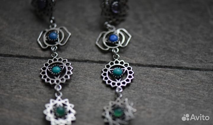 Серьги чакры мандала бохо йога хиппи аура ретро