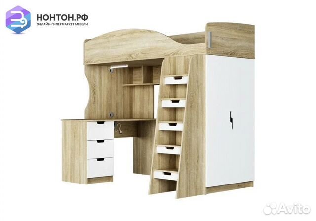 Кровать-чердак Сэнди дуб сонома светлый / белый гл