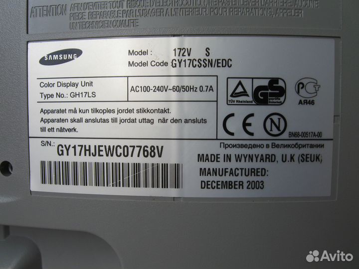 Монитор Samsung syncmaster 172v