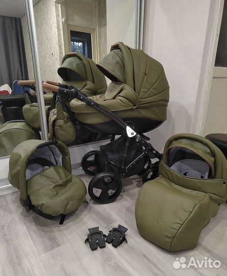 Коляска 3 в 1 Экокожа, гелевые колёса