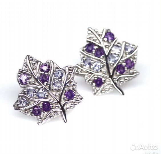 Серебряные серьги с аметистами и танзанитами