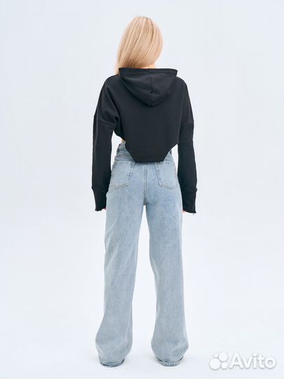 Худи женское зипка с капюшоном укороченное черное