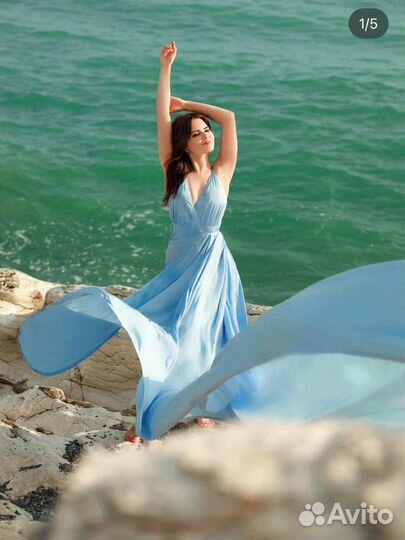 Шлейф платье голубое