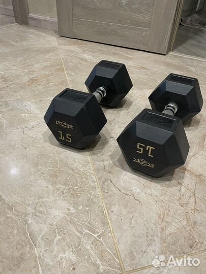 Гантель гексагональная обрезиненная, 15 кг RZR