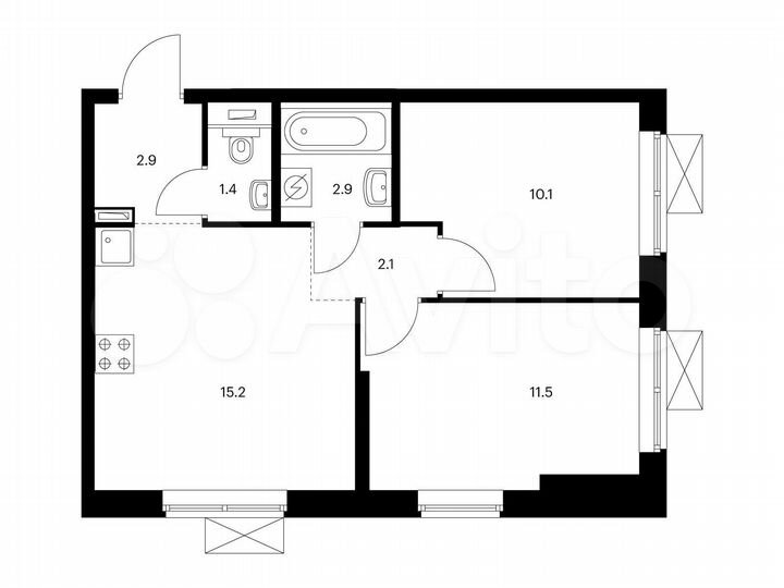 2-к. квартира, 46,1 м², 23/25 эт.