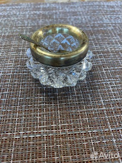 Солонка хрустальная СССР с серебряным ободком