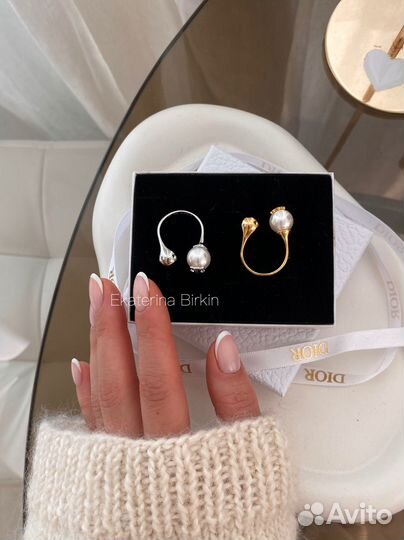 Кольцо celine цвет золото серебро с жемчужиной