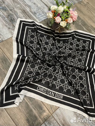 Шерстяной платок шаль Dior черный новый