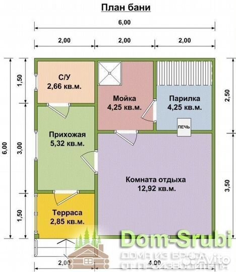 Карабаново-Хорошая надёжная Баня из бруса Б-10 6х6