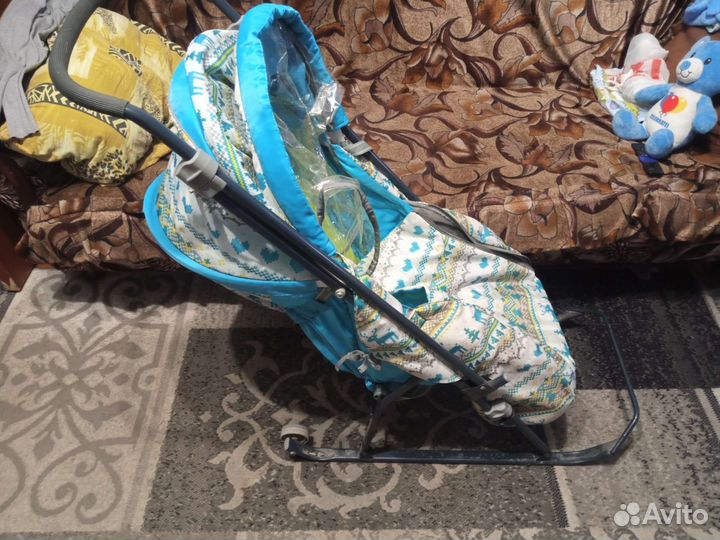 Санки-коляска Ника умка 3/4 Вязанный бирюзовый