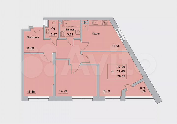 3-к. квартира, 79,1 м², 15/15 эт.