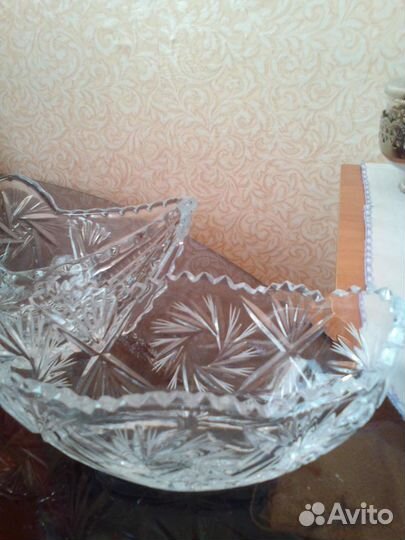 Хрустальная ваза ладья, сахарница. 80 год