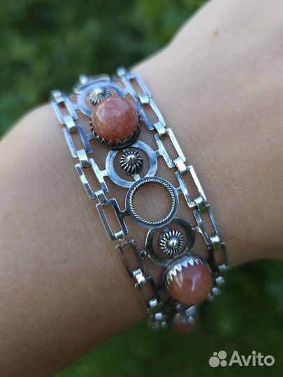 Советский браслет, серебро 875, Халцедон