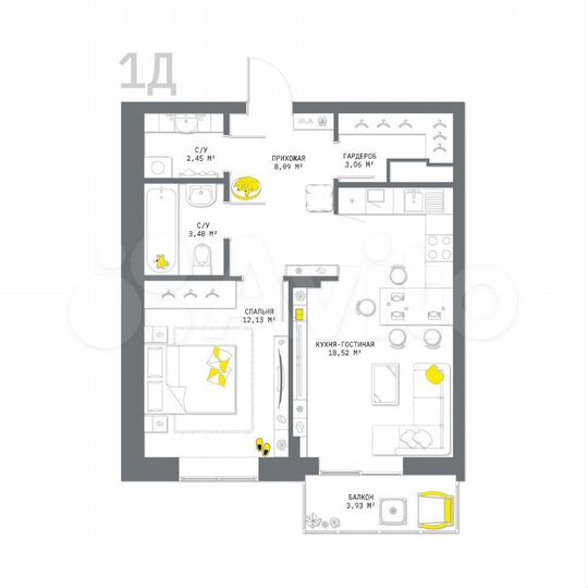 1-к. квартира, 51,7 м², 14/25 эт.
