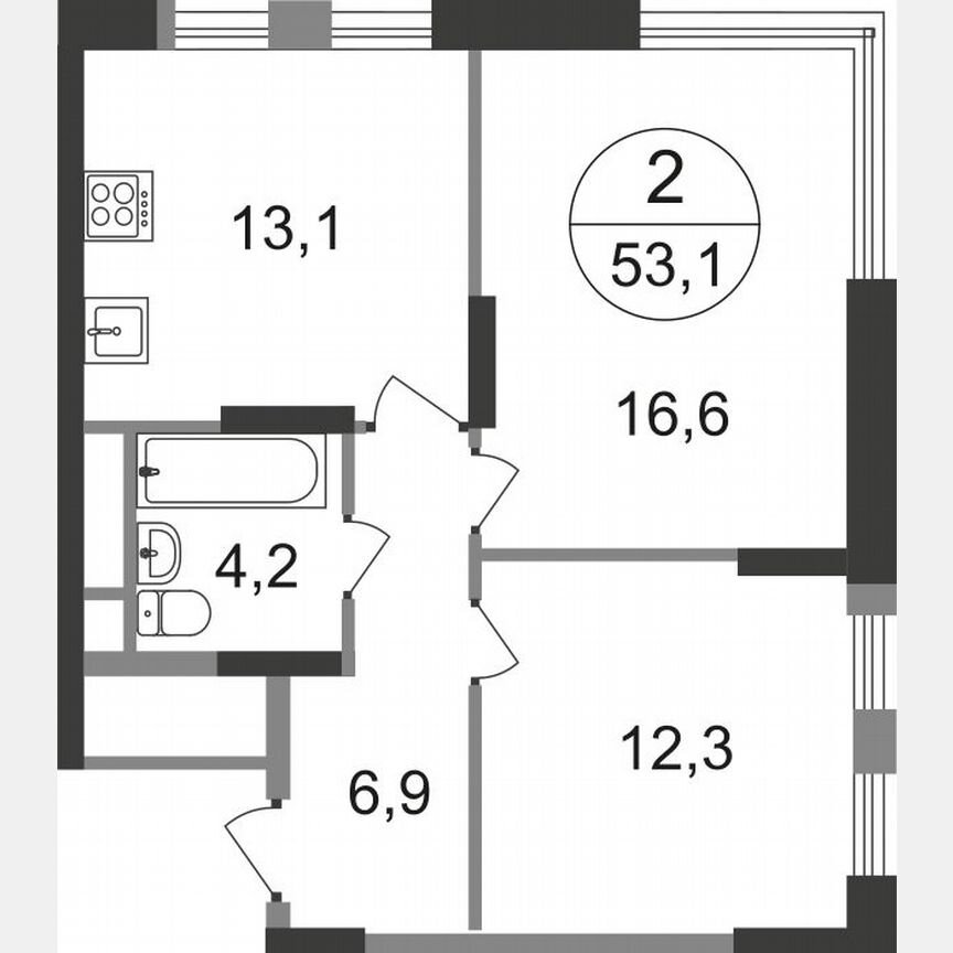 2-к. квартира, 53,1 м², 15/17 эт.