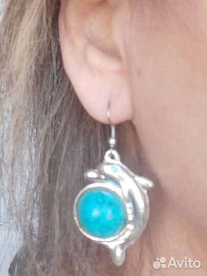 Серьги Дельфинчики с бирюзой