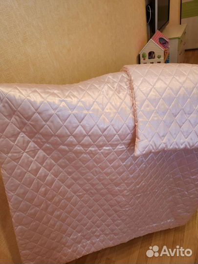 Новые атласные детские одеяло и подушка роз. цвета