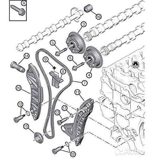 Комплек цепи грм peugeot 308 citroen c4 оригинал