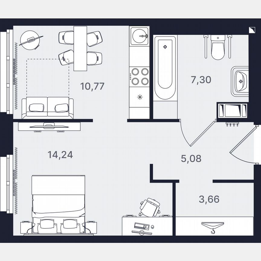 1-к. апартаменты, 41,1 м², 5/24 эт.