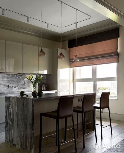 Угловой кухонный гарнитур современный с островом