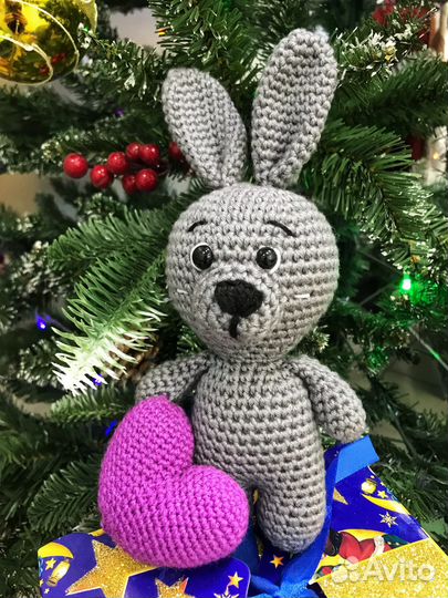 Мягкая игрушка вязаный заяц амигуруми