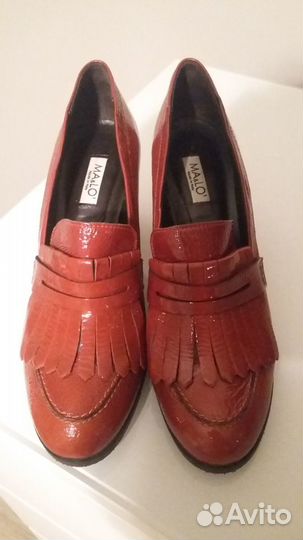 MA&LO Туфли рыжие, лаковые, устойчивый каблук