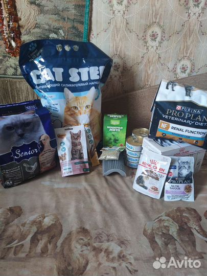 Корма, наполнитель, игрушки для кошек
