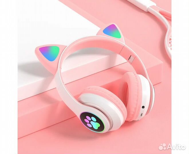 Беспроводные наушники с ушками розовые