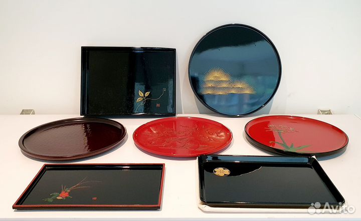 Подносы японские винтажные лаковые