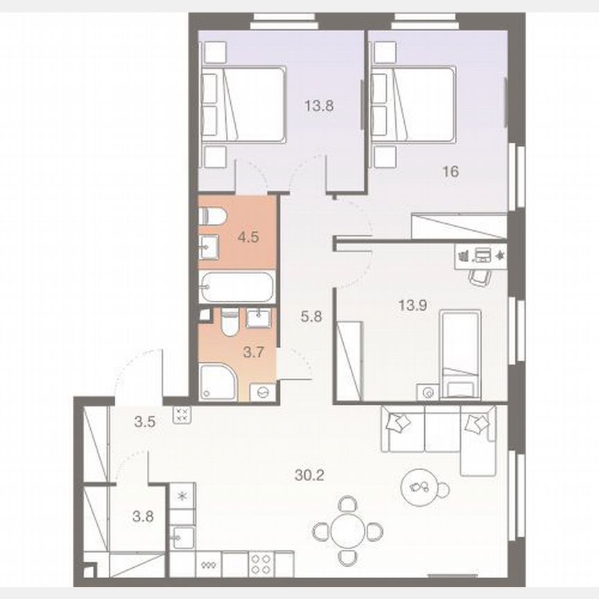 3-к. квартира, 95,2 м², 3/22 эт.